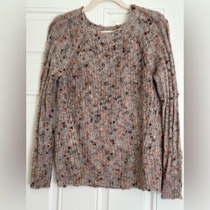 Cozy Knit Crew Neck Sweater in Speckled Orange and Brown
